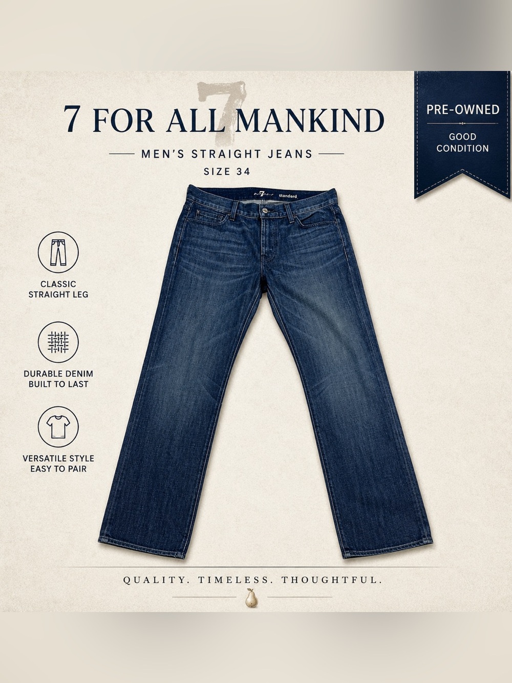 7 For All Mankind Men's Straight Jeans in Dark Blue Wash